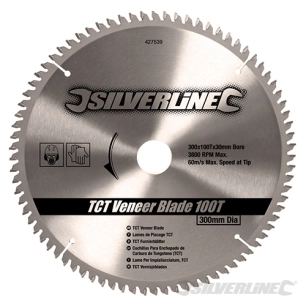 Silverline - Lame TCT pour placages, 100 dents - 300 x 30 - bagues de 16, 20 et 25 mm
