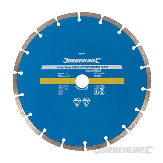 Silverline - Disque diamant à tronçonner le béton et la pierre - 230 x 22,23 mm à bordure segmentée
