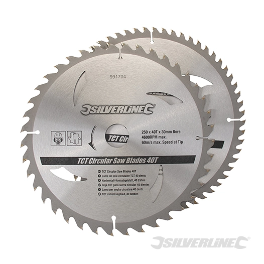 Silverline - Lot de 2 lames TCT pour scie circulaire : 40 et 60 dents - 250 x 30 - bagues de 25, 20 et 16 mm