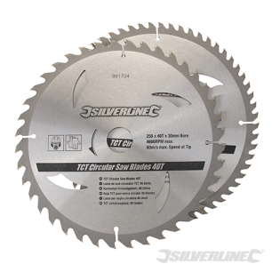 Silverline - Lot de 2 lames TCT pour scie circulaire : 40 et 60 dents - 250 x 30 - bagues de 25, 20 et 16 mm