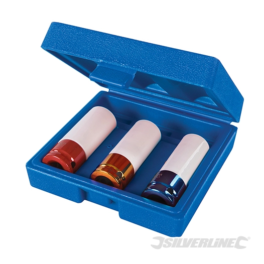 Silverline - Douilles à chocs gainées pour écrous de roues en alliage, 3 pcs - 1/2'' / 17, 19 et 21 mm