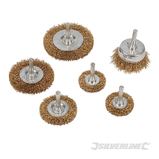 Silverline - Brosses et roues à fils d'acier laitonnés, 6 pcs - 6 pcs