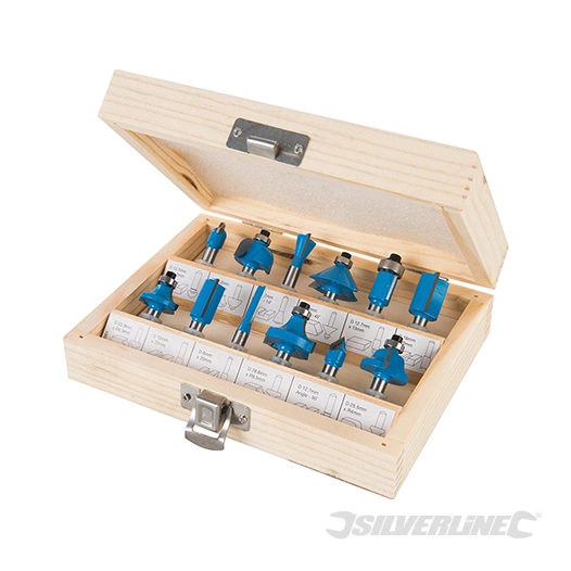 Silverline - Fraises à défoncer TCT 1/4'', 12 pcs - 1/4''