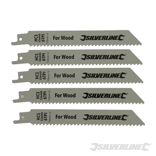 Silverline - Lames de scie-sabre pour bois, 5 pcs - HCS, 6 dents par pouce, 150 mm