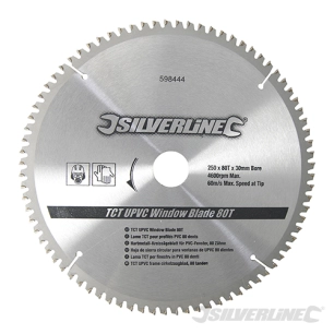 Silverline - Lame TCT pour profilés PVC, 80 dents - 250 x 30 - bagues de 25, 20 et 16 mm