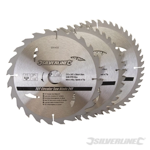 Silverline - Lames TCT pour scie circulaire 24, 40 et 48 dents - 3 pcs - 210 x 30 mm - Bagues de 16 et 25 mm