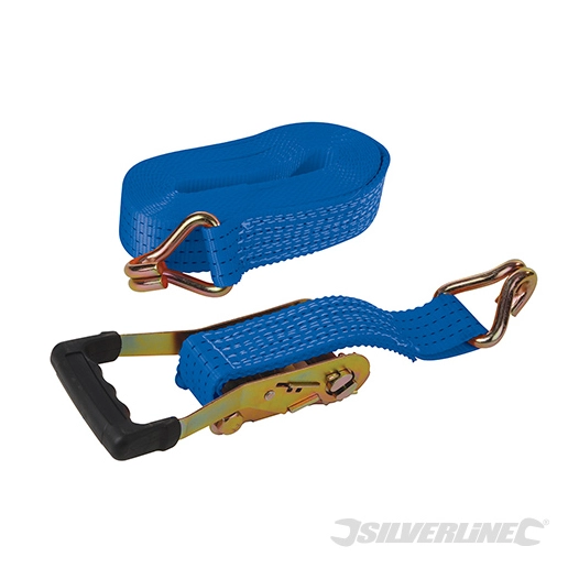 Silverline - Sangle d'arrimage avec crochet en J et poignée caoutchoutée - 8 m x 50 mm - Testé 1 300 kg, Rupture 2 600 kg