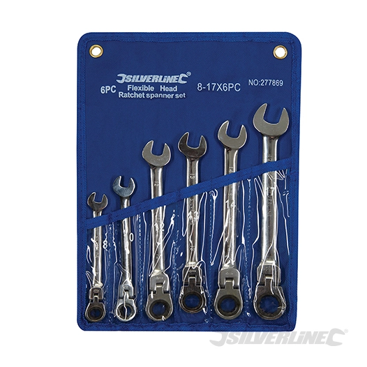 Silverline - Clés mixtes à cliquet et à tête inclinable, 6 pcs - 8 - 17 mm