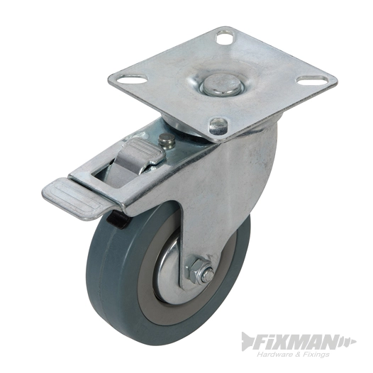 Fixman - Roulette pivotante en caoutchouc avec frein - 75 mm - 50 kg