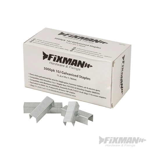 Fixman - Agrafes galvanisées 10J, 5 000 pcs - 11,2 x 10 x 1,17 mm