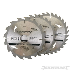 Silverline - Lot de 3 lames TCT pour scie circulaire : 16, 24 et 30 dents - 160 x 30 - Bagues de réduction de 10, 16, 20 mm