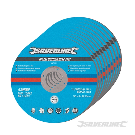 Silverline - Disques plats à tronçonner le métal, 10 pcs - 115 x 3 x 22,23 mm