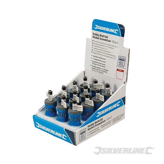 Silverline - Tournevis porte-embout à cliquet 12-en-1, présentoir 12 pcs - 12 pcs