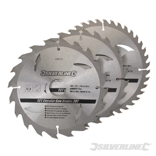 Silverline - Lot de 3 lames TCT pour scie circulaire : 20, 24 et 40 dents - 180 x 30 mm - bague de réduction 20 ,16 mm