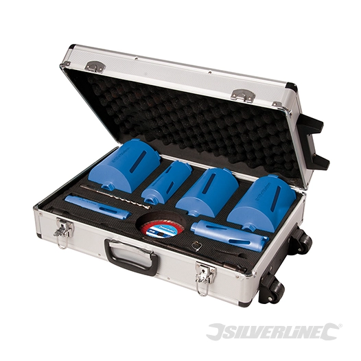 Silverline - Scies trépans diamantées, coffret 12 pcs - ø 38, 52, 65, 107, 117 & 127 mm