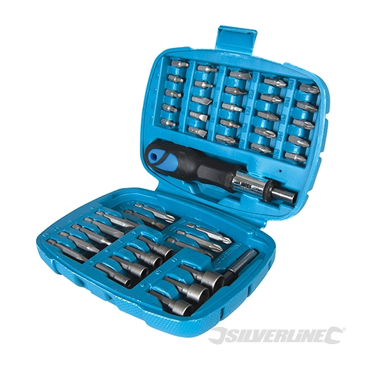 Silverline - Tournevis à cliquet avec douilles et embouts, coffret 45 pcs - 45 pcs