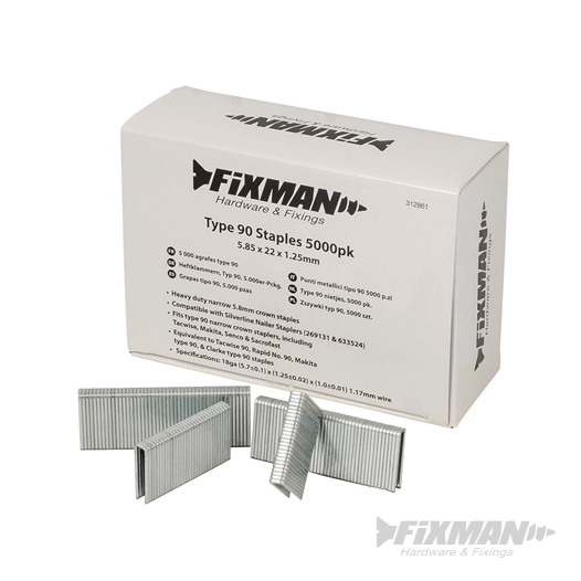 Fixman - Agrafes type 90, 5 000 pcs - 5,80 x 22 x 1,25 mm