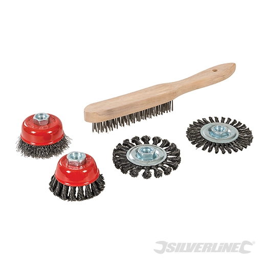 Silverline - Brosse métallique, boisseau et roue à fils torsadés, kit 5 pcs - 5 pcs
