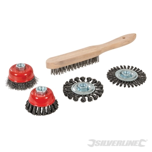 Silverline - Brosse métallique, boisseau et roue à fils torsadés, kit 5 pcs - 5 pcs