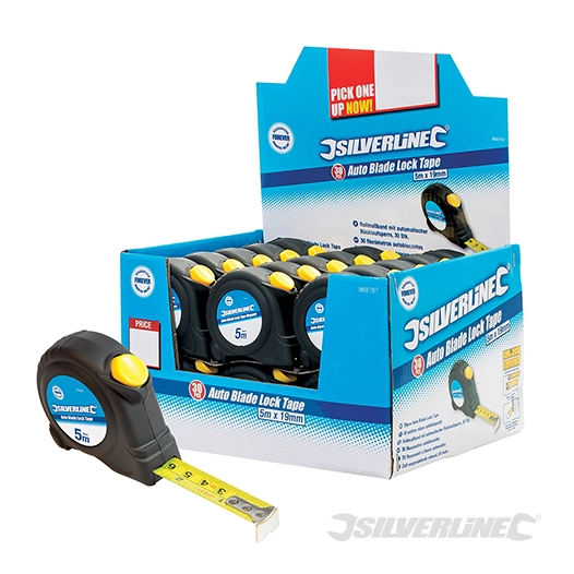 Silverline - Présentoir de mètres rubans autobloquants - 30 pcs, 5 m x 19 mm