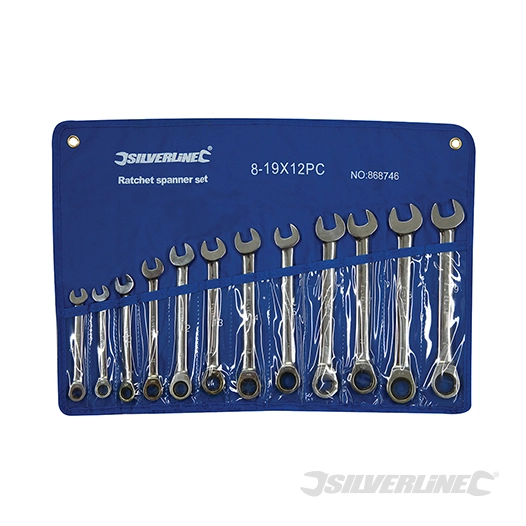 Silverline - Clés mixtes à cliquet et à tête droite 12 pcs - 8 - 19 mm