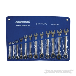 Silverline - Clés mixtes à cliquet et à tête droite 12 pcs - 8 - 19 mm