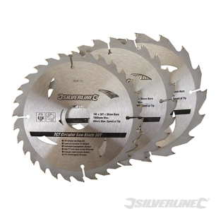 Silverline - Lot de 3 lames TCT pour scie circulaire : 16 24 et 30 dents - 165 x 30 - Bague de réduction de 10 16 20 mm