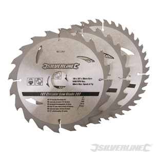 Silverline - Lot de 3 lames TCT pour scie circulaire : 20 24 et 40 dents - 184 x 30 mm - bague de réduction 20 16 mm
