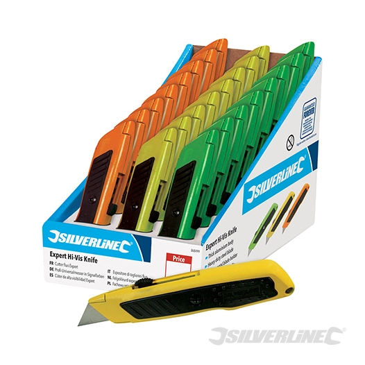 Silverline - Boîte présentoir de 24 cutters Expert fluo - 24 pcs