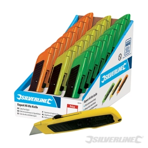 Silverline - Boîte présentoir de 24 cutters Expert fluo - 24 pcs