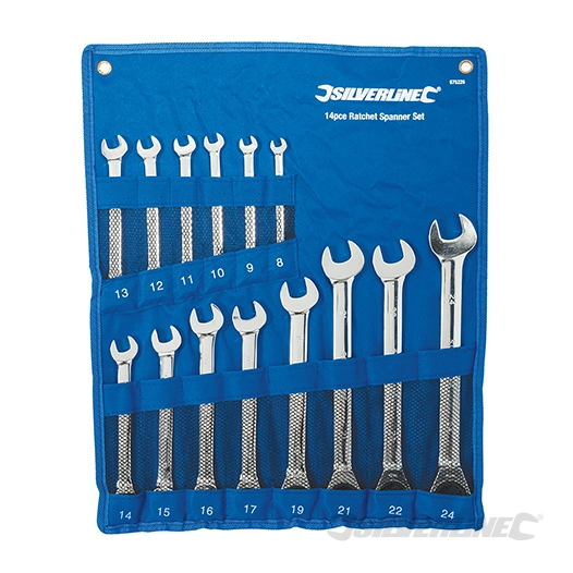 Silverline - Clés mixtes à cliquet et à tête droite, 14 pcs - 8 - 24 mm