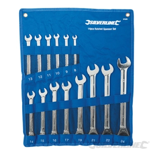 Silverline - Clés mixtes à cliquet et à tête droite, 14 pcs - 8 - 24 mm