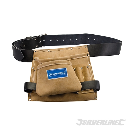 Silverline - Ceinture-sacoche en daim et cuir à outils/clous, 8 poches - 260 x 230 mm