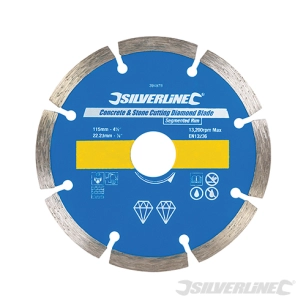 Silverline - Disque diamant à tronçonner le béton et la pierre - 115 x 22,23 mm à bordure segmentée