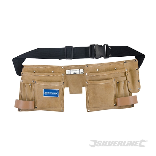 Silverline - Double ceinture-sacoche en daim à outils/clous, 11 poches - 300 x 200 mm