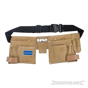 Silverline - Double ceinture-sacoche en daim à outils/clous, 11 poches - 300 x 200 mm