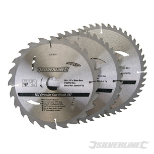 Silverline - Lames TCT pour scie circulaire 24, 40 et 48 dents - 3 pcs - 205 x 30 - Bagues de 16, 18 et 25 mm