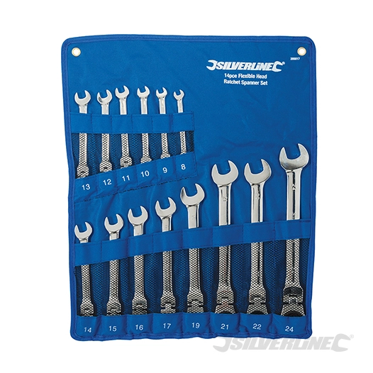 Silverline - Clés mixtes à cliquet et à tête inclinable, 14 pcs - 8 - 24 mm