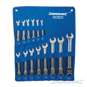 Silverline - Clés mixtes à cliquet et à tête inclinable, 14 pcs - 8 - 24 mm