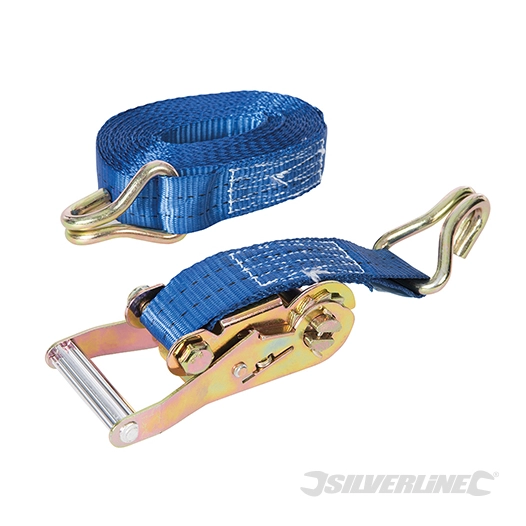 Silverline - Sangle d'arrimage avec crochet en J - 6 m x 38 mm - Testé 750 kg, Rupture 1 500 kg