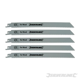 Silverline - Lames de scie-sabre pour bois, 5 pcs - HCS, 5 dents par pouce, 240 mm