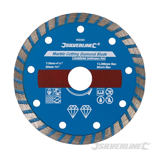 Silverline - Disque diamant à tronçonner le marbre - 110 x 20 mm à bordure continue crénelée
