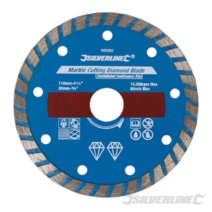 Silverline - Disque diamant à tronçonner le marbre - 110 x 20 mm à bordure continue crénelée