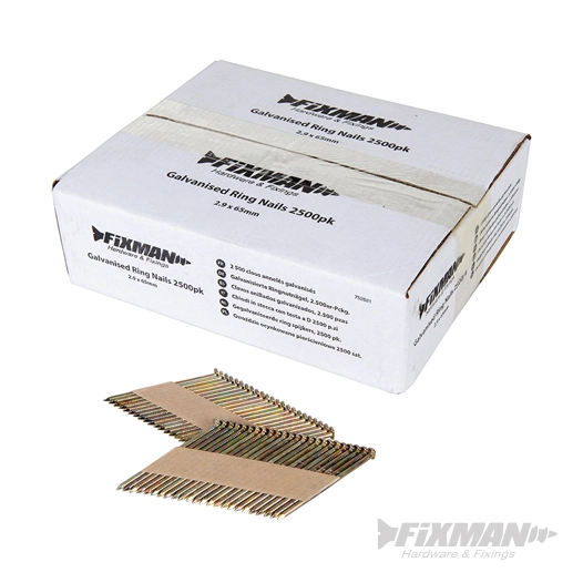 Fixman - Clous annelés galvanisés, 2 500 pcs - 2,9 x 65 mm