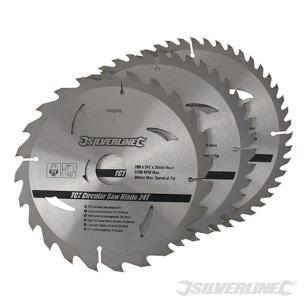 Silverline - Lames TCT pour scie circulaire 24, 40 et 48 dents - 3 pcs - 200 x 30 - Bagues de 16, 18 et 25 mm