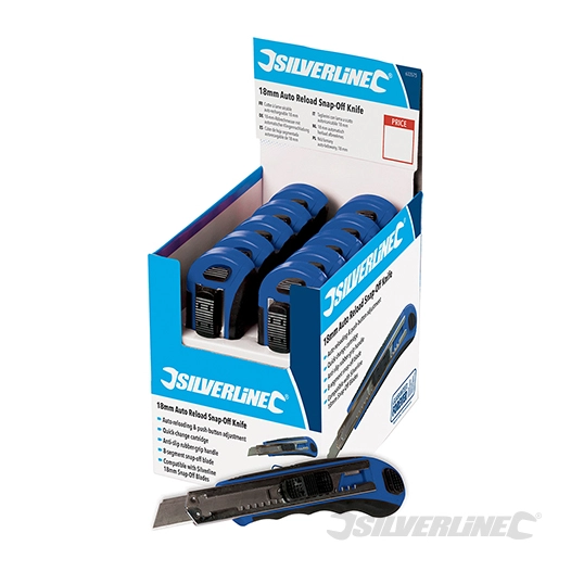 Silverline - Cutters à lame sécable auto-rechargeables 18 mm, présentoir 10 pcs - 10 pcs