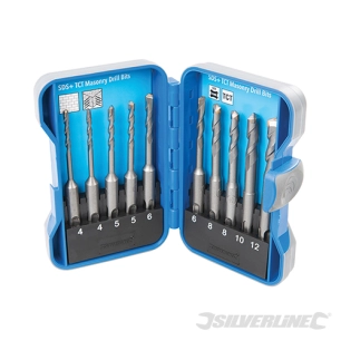 Silverline - Forets à maçonnerie TCT SDS Plus, coffret 10 pcs - 4 - 12 mm
