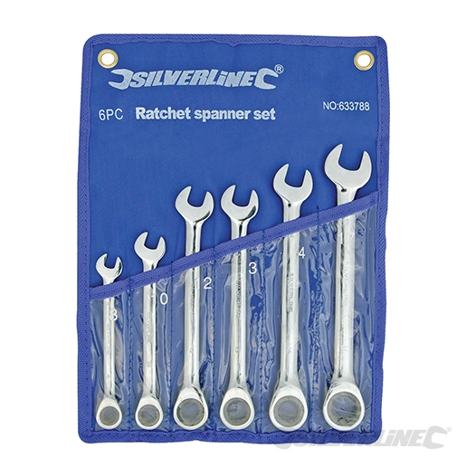 Silverline - Clés mixtes à cliquet et à tête droite, 6 pcs - 8 - 17 mm