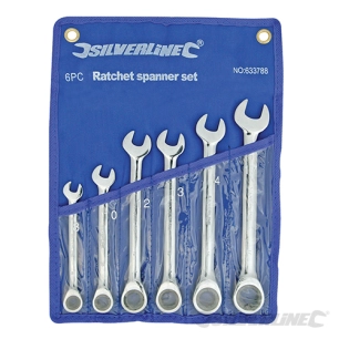 Silverline - Clés mixtes à cliquet et à tête droite, 6 pcs - 8 - 17 mm