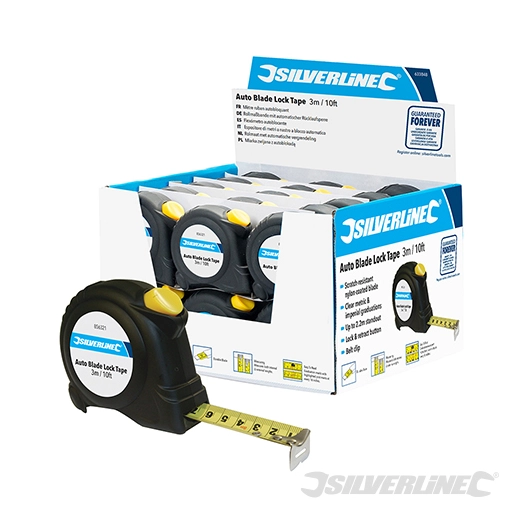 Silverline - Présentoir de mètres rubans autobloquants - 30 pcs, 3 m x 16 mm